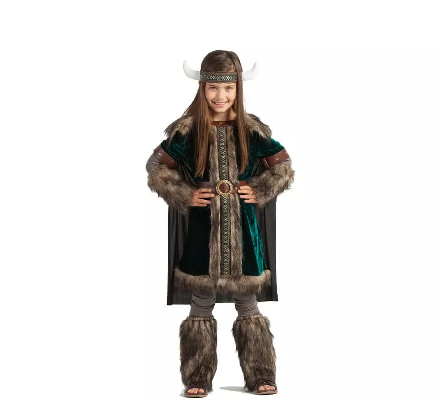 Disfraz de Vikinga verde para niña