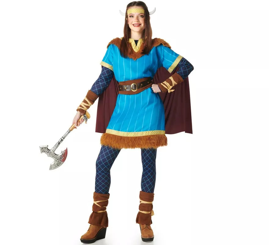 Translation missing: es.Disfraz de Vikingo azul con Capa para mujer