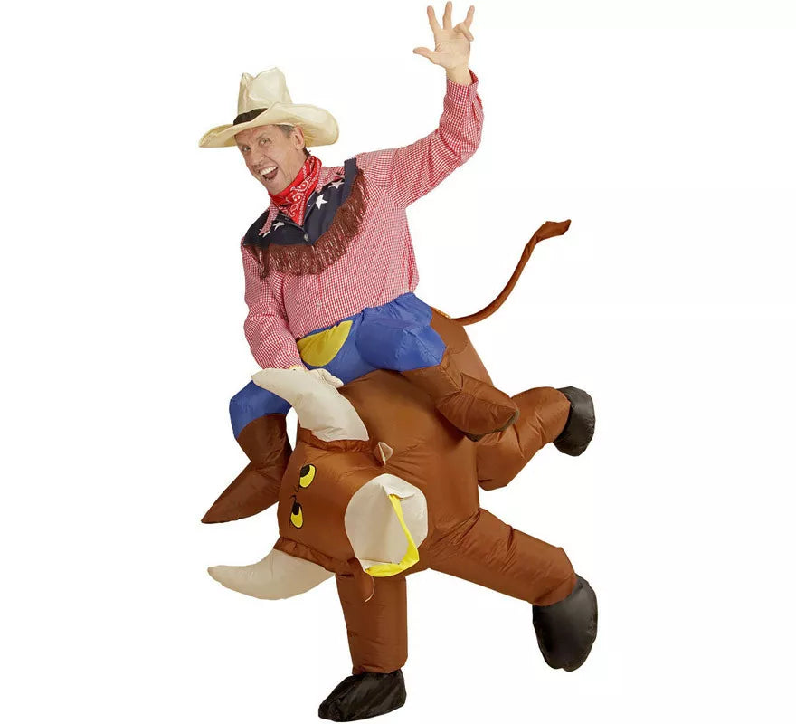 Translation missing: es.Disfraz Hinchable de Vaquero montando Toro Salvaje para adulto