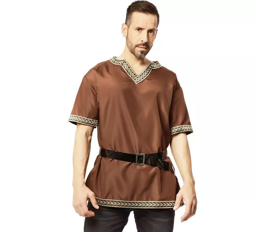 Translation missing: es.Disfraz o Camisa Medieval Marrón con cinturón para hombre