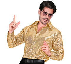 Disfraz o Camisa Moda dorado con lentejuelas para hombre