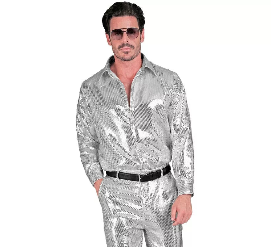 Translation missing: es.Disfraz o Camisa Moda plateada con lentejuelas para hombre