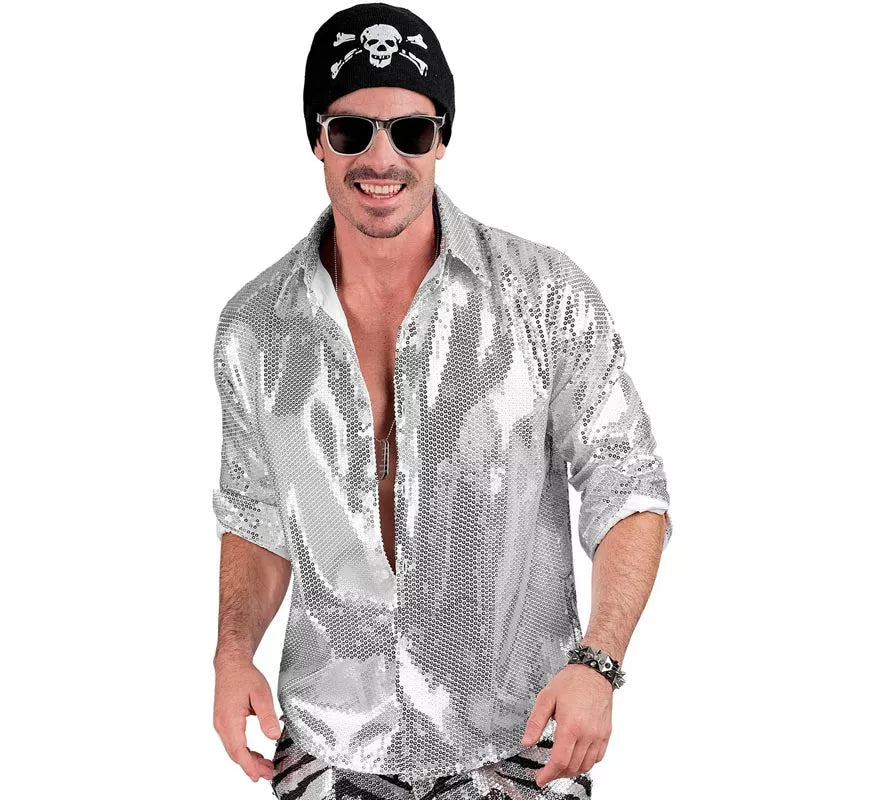 Translation missing: es.Disfraz o Camisa Moda plateada con lentejuelas para hombre
