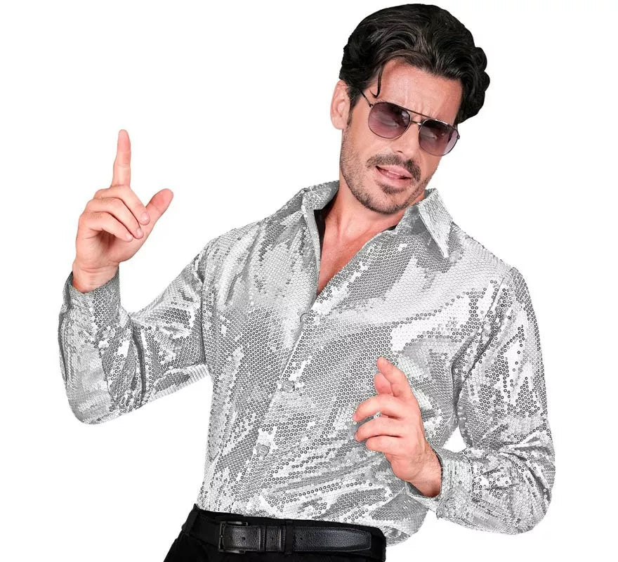 Translation missing: es.Disfraz o Camisa Moda plateada con lentejuelas para hombre