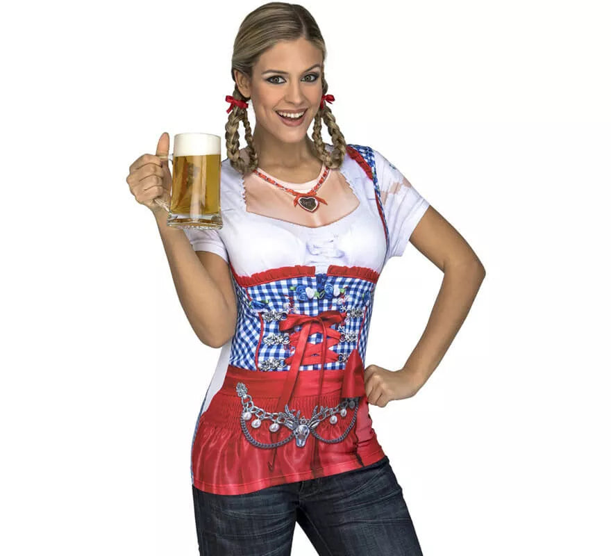 Translation missing: es.Camiseta disfraz de Bávara roja y azul para mujer