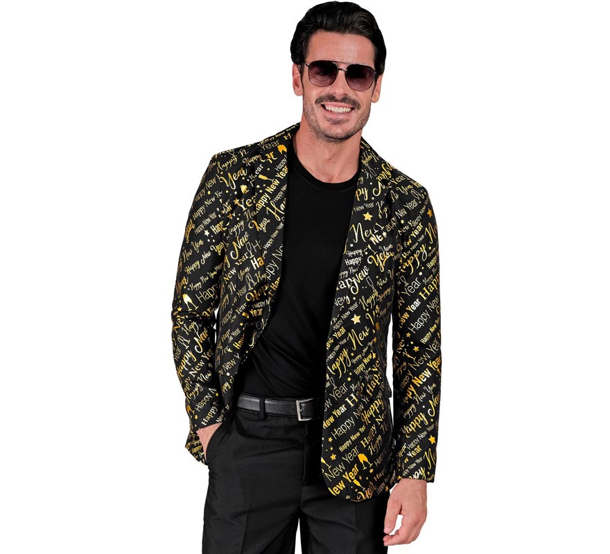 Chaqueta Feliz Año Nuevo negro y dorado para hombre