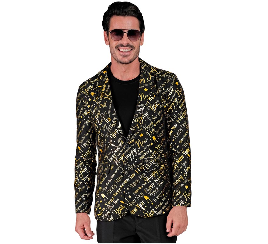 Chaqueta Feliz Año Nuevo negro y dorado para hombre