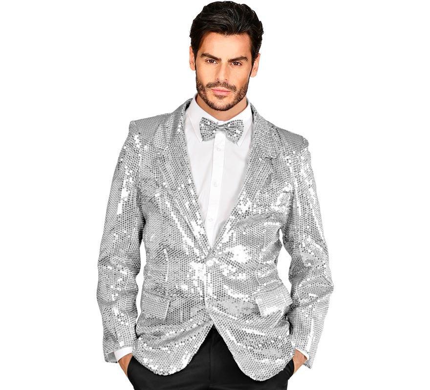 Translation missing: es.Chaqueta plateado con lentejuelas años 80 para hombre