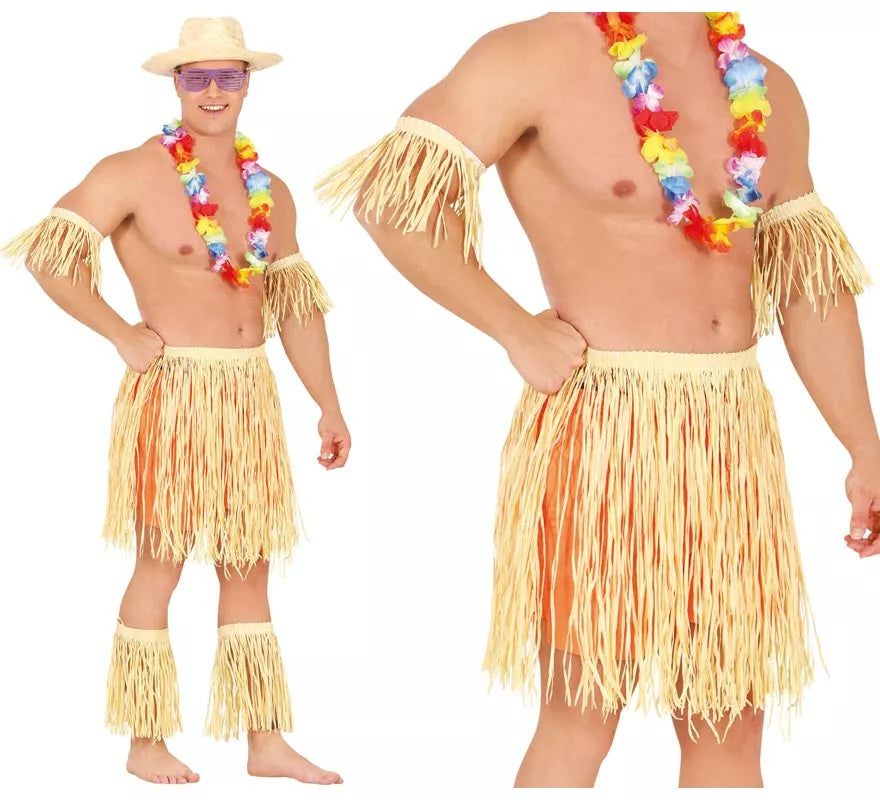Translation missing: es.Disfraz o Kit de Hawaiano o Polinesio: Brazalete, Falda y Espinilleras
