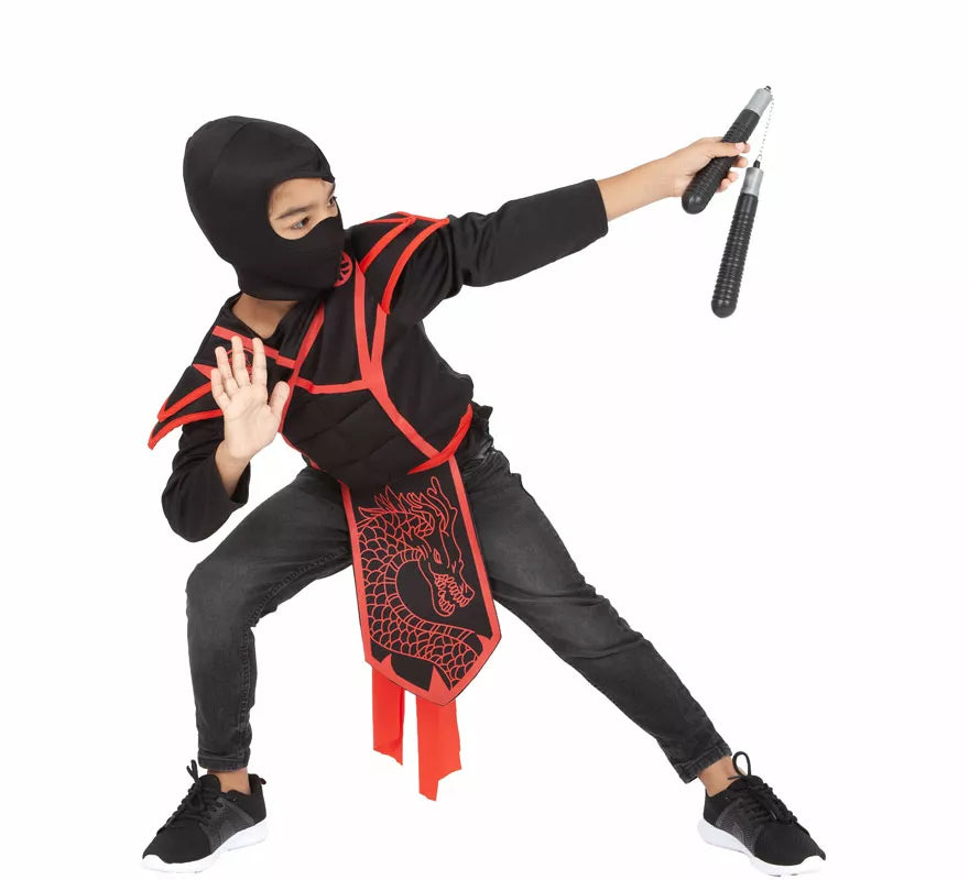 Translation missing: es.Disfraz o Kit de Ninja para niños: Top, Cinturón, Capucha y Nunchakus
