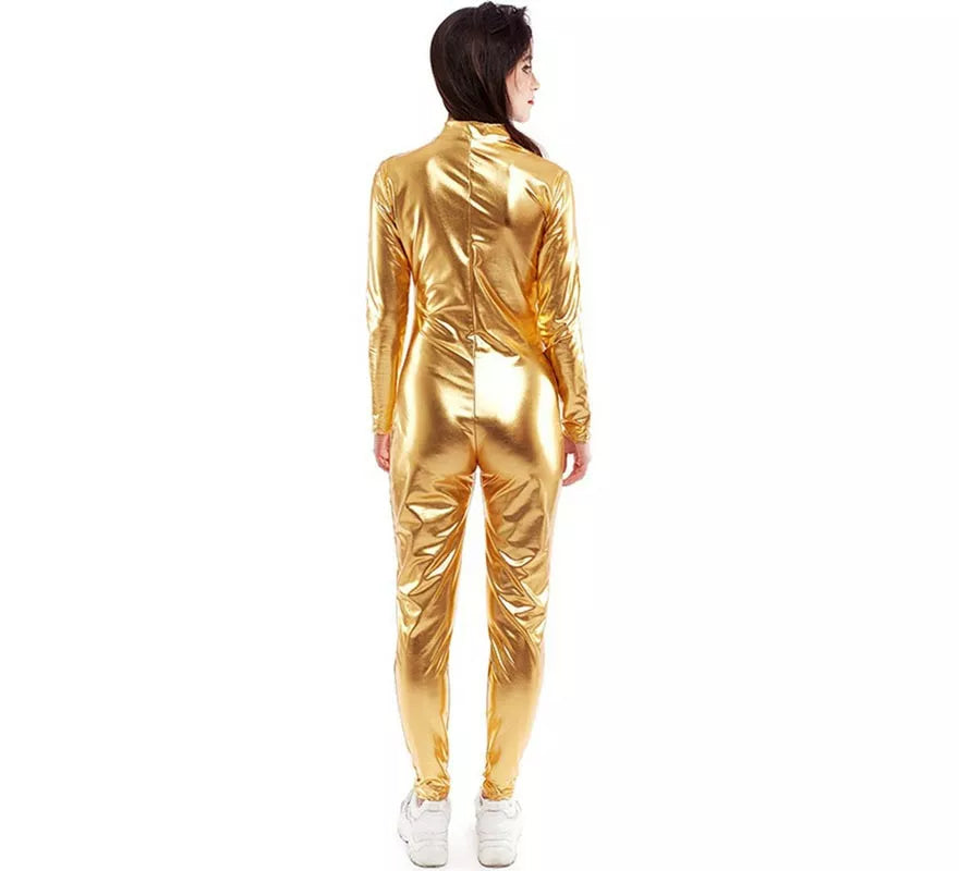 Translation missing: es.Disfraz o Mono metálico cierre frontal dorado para mujer