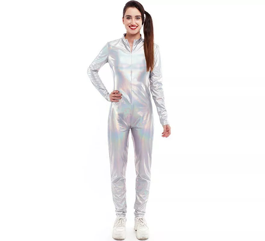 Translation missing: es.Disfraz o Mono metálico cierre frontal holográfico para mujer