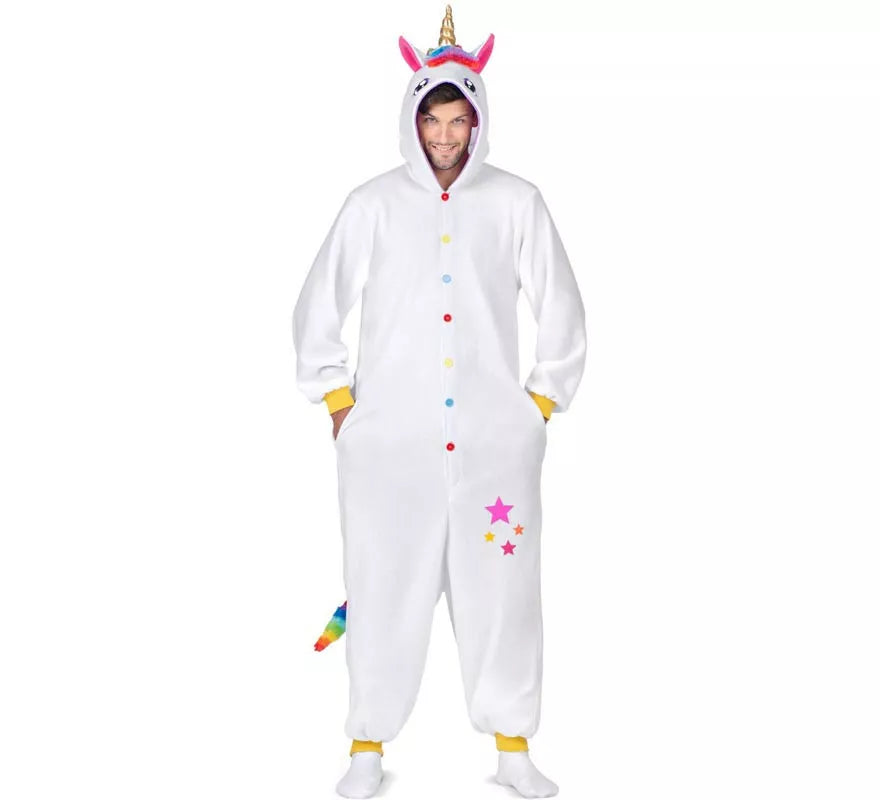 Translation missing: es.Disfraz o Pijama de Unicornio blanco con capucha para adulto