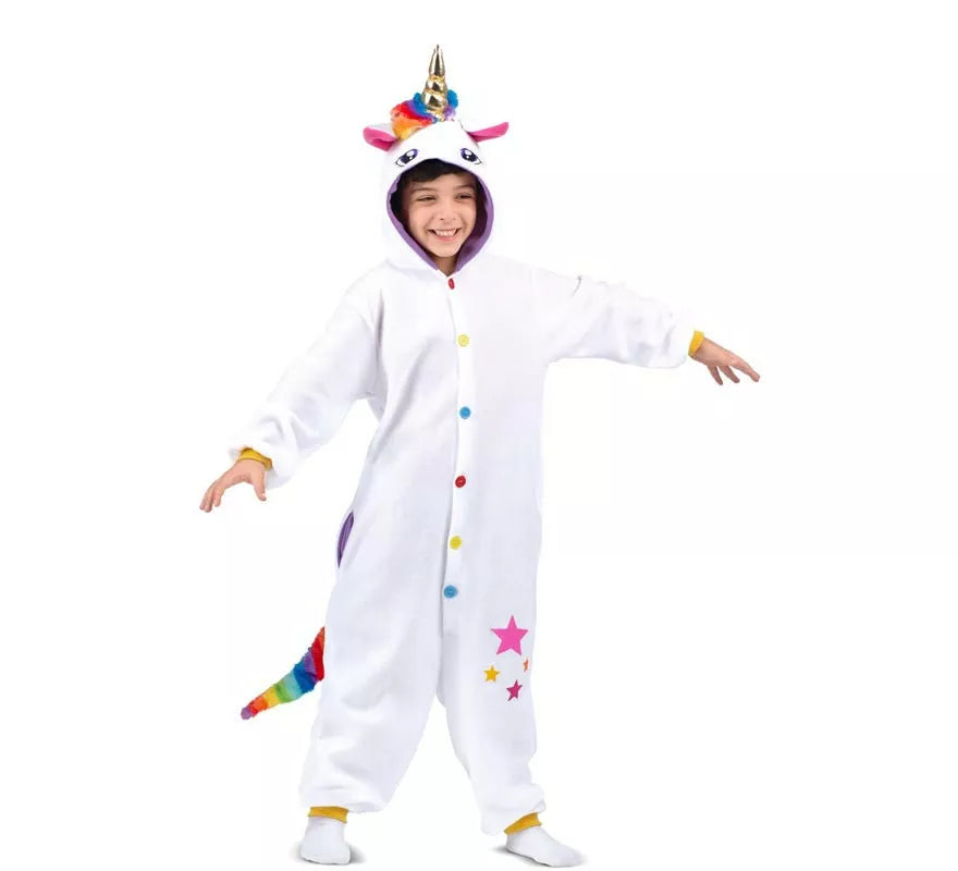 Translation missing: es.Disfraz o Pijama de Unicornio blanco con capucha para niños