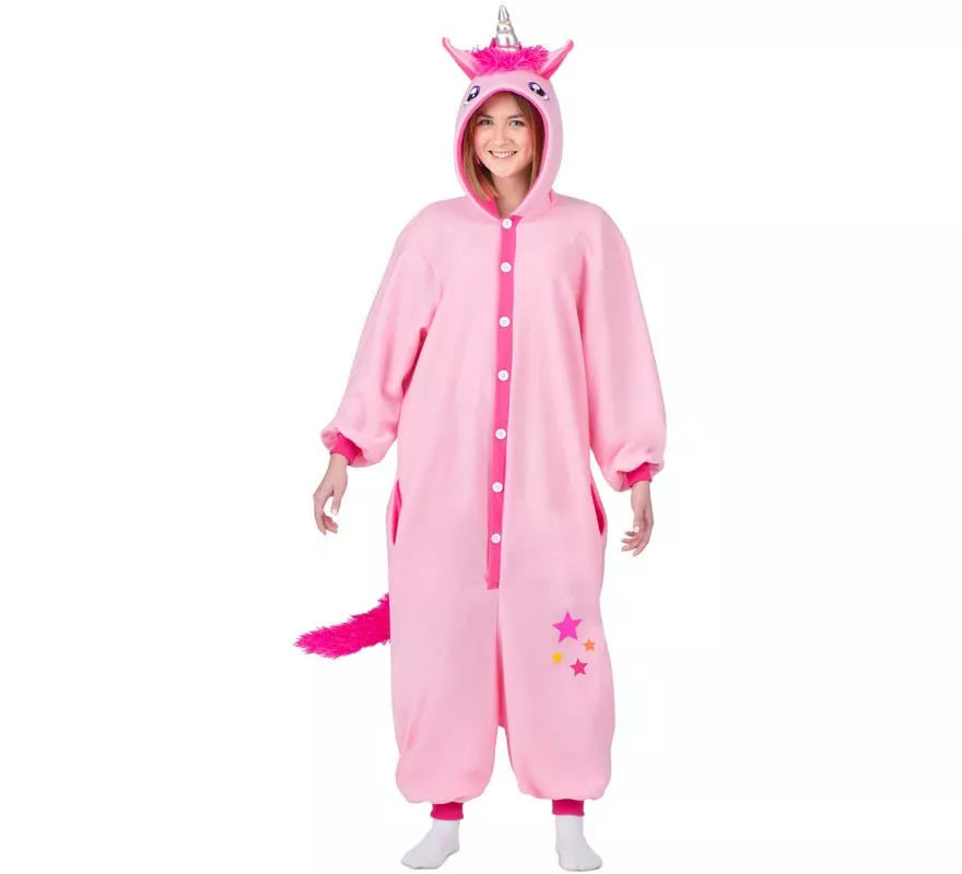 Translation missing: es.Disfraz o Pijama de Unicornio rosa con capucha para adulto