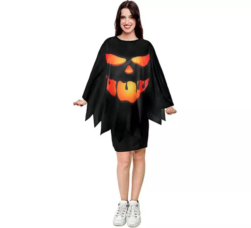 Translation missing: es.Disfraz o Poncho Calabaza negro tenebrosa adulto de 75 cm