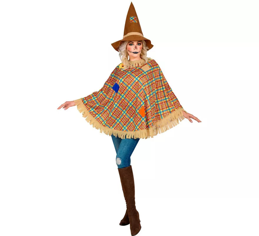 Disfraz o Poncho de Espantapájaros con Sombrero para adulto