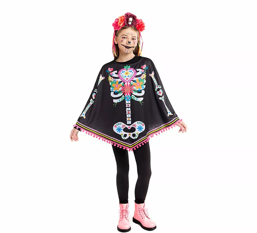Translation missing: es.Disfraz o Poncho de Esqueleto Catrina para niña