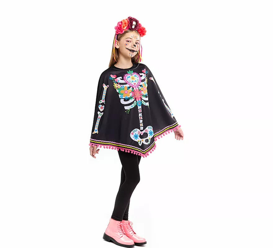 Translation missing: es.Disfraz o Poncho de Esqueleto Catrina para niña