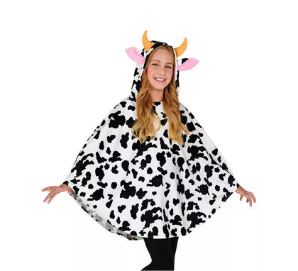 Disfraz o Poncho de Vaca con Capucha para niños