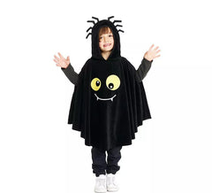 Disfraz o Poncho Spider negro con capucha para bebé y niños