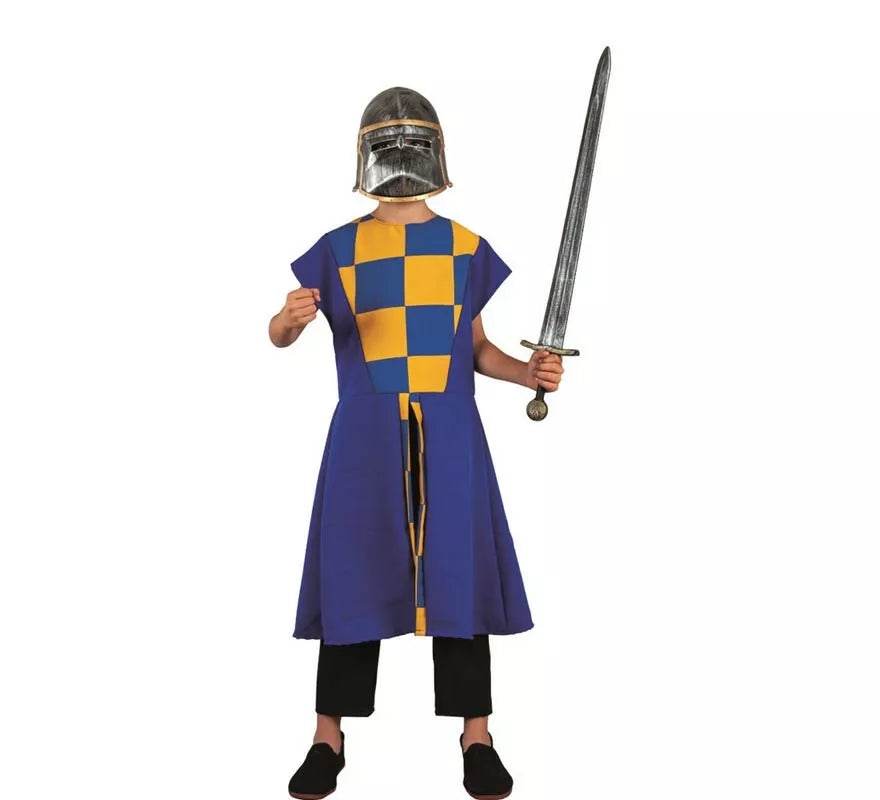 Translation missing: es.Disfraz o Sobrevesta Medieval azul a cuadros para niño