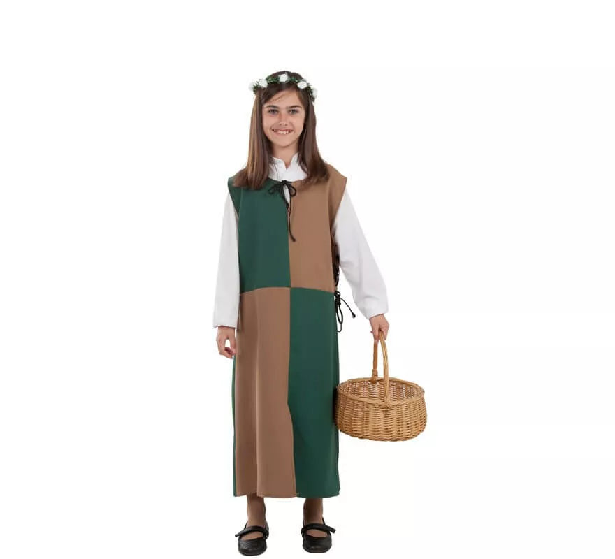 Translation missing: es.Disfraz o Túnica Marrón y Verde Medieval para niña