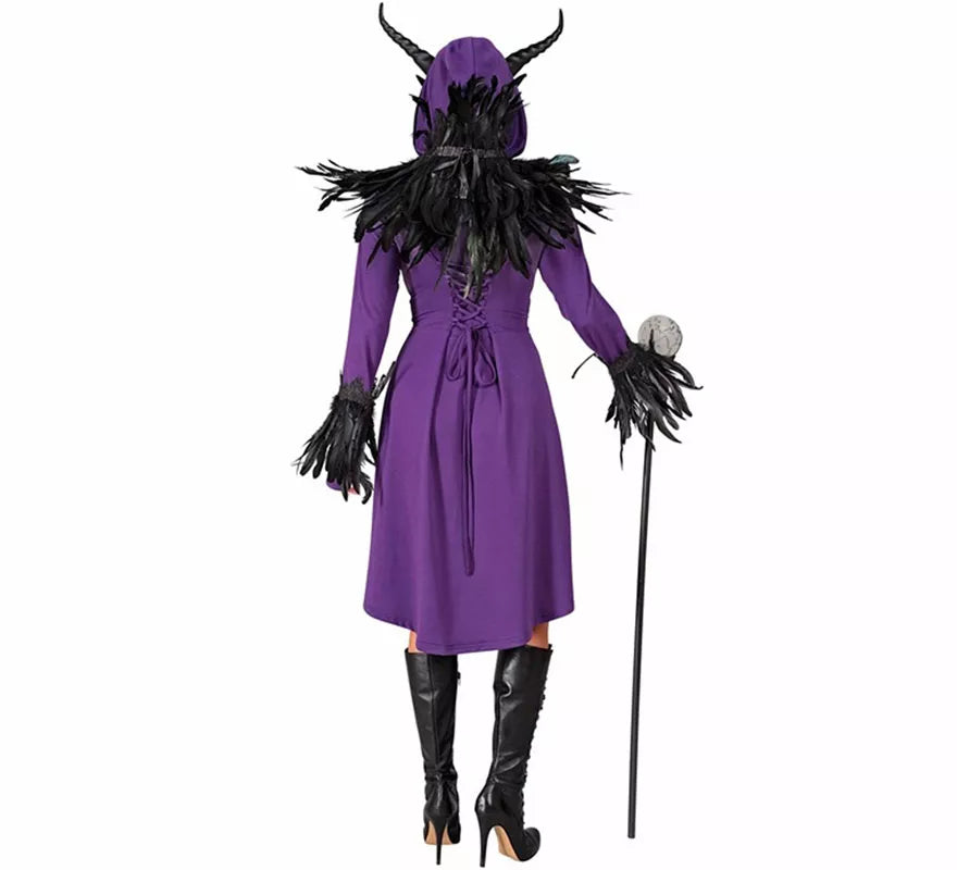 Disfraz o Vestido Medieval morado con Capucha para mujer