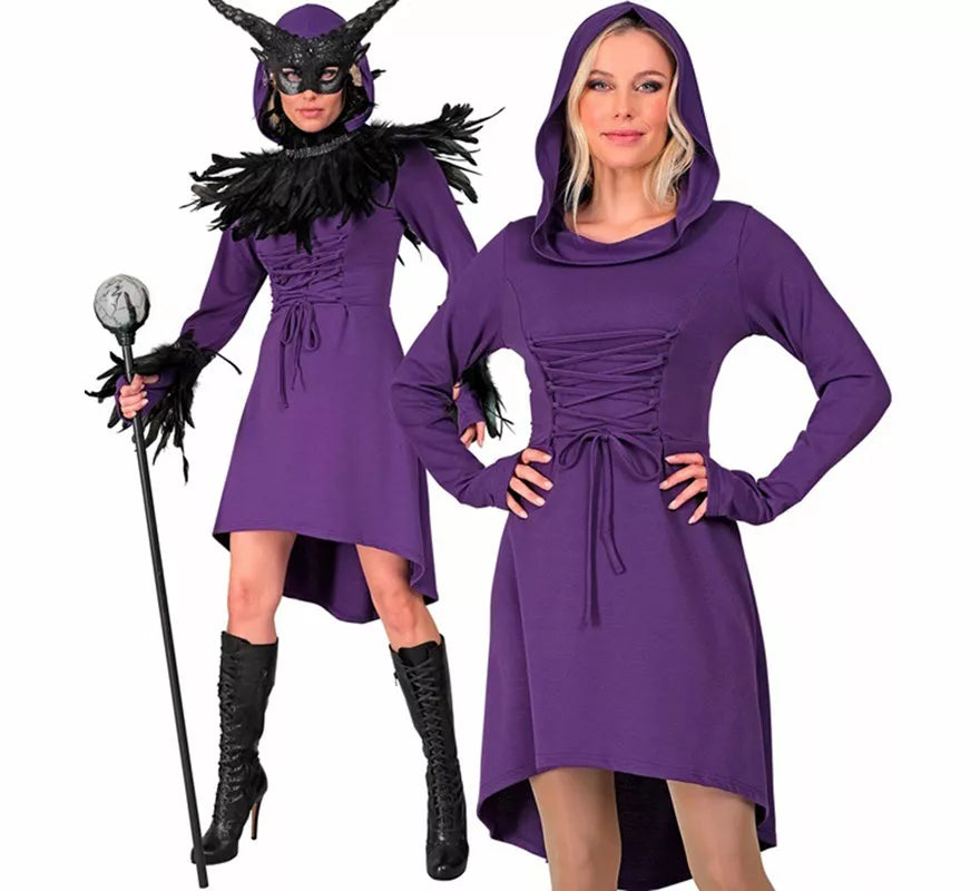 Translation missing: es.Disfraz o Vestido Medieval morado con Capucha para mujer