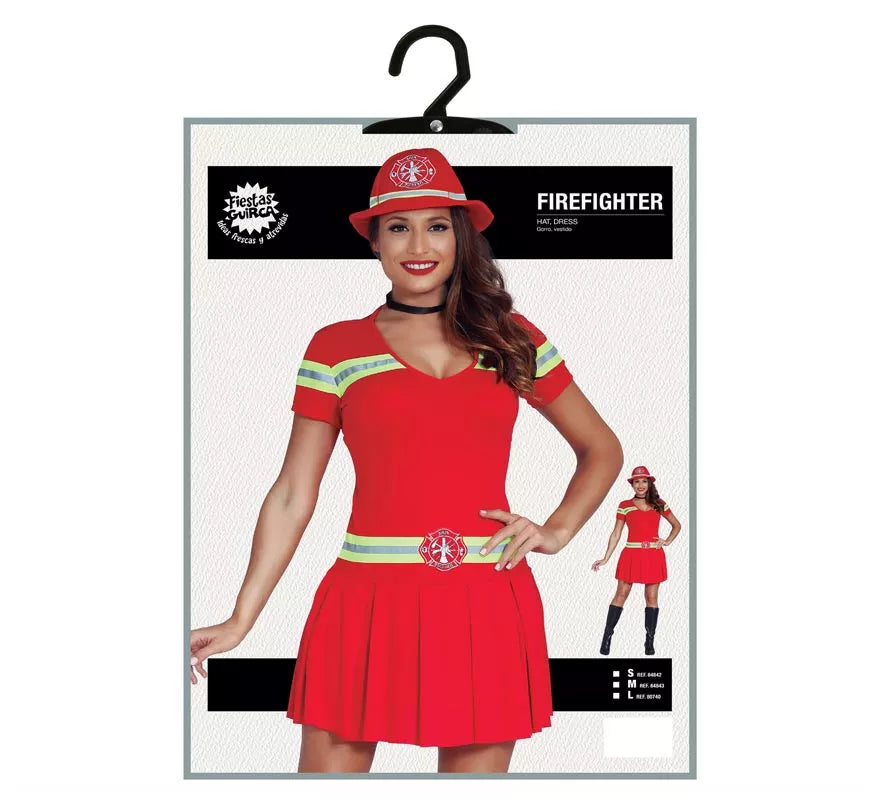 Translation missing: es.Disfraz para mujer de Bombera rojo con bandas reflectantes