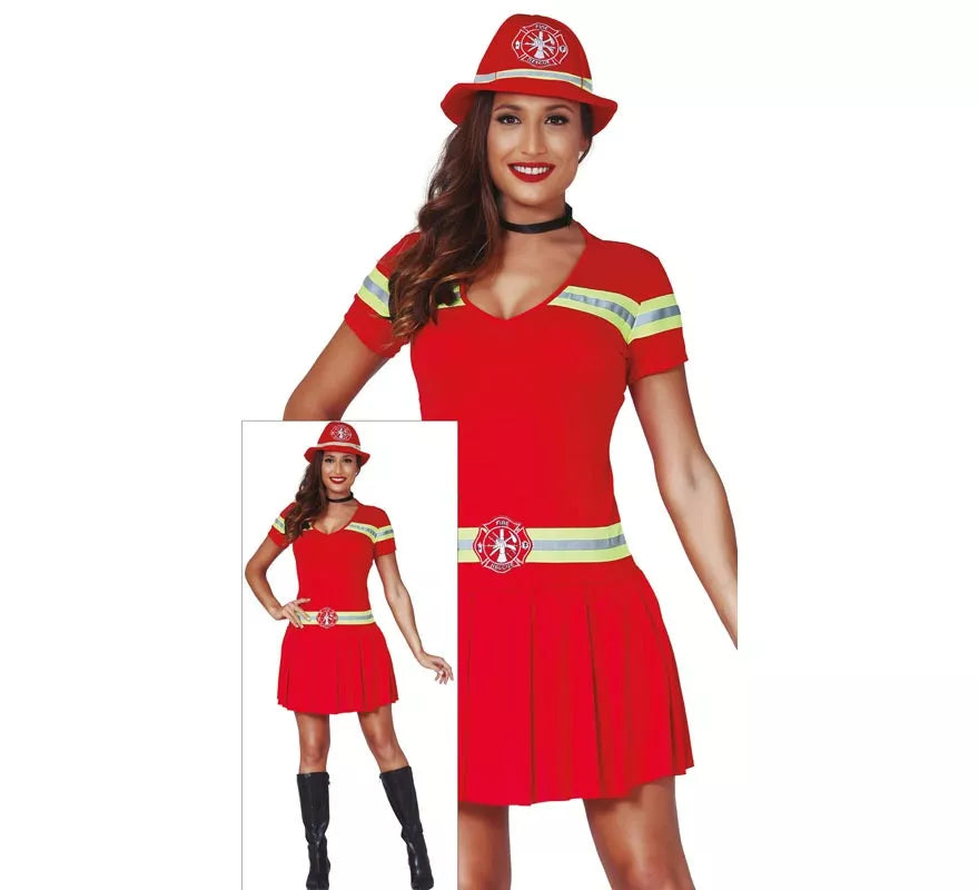 Translation missing: es.Disfraz para mujer de Bombera rojo con bandas reflectantes