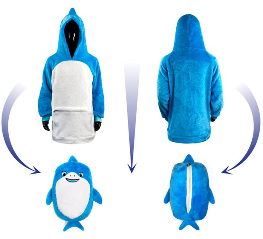 Translation missing: es.Disfraz Sudadera Peluche Sandy Tiburón azul infantil