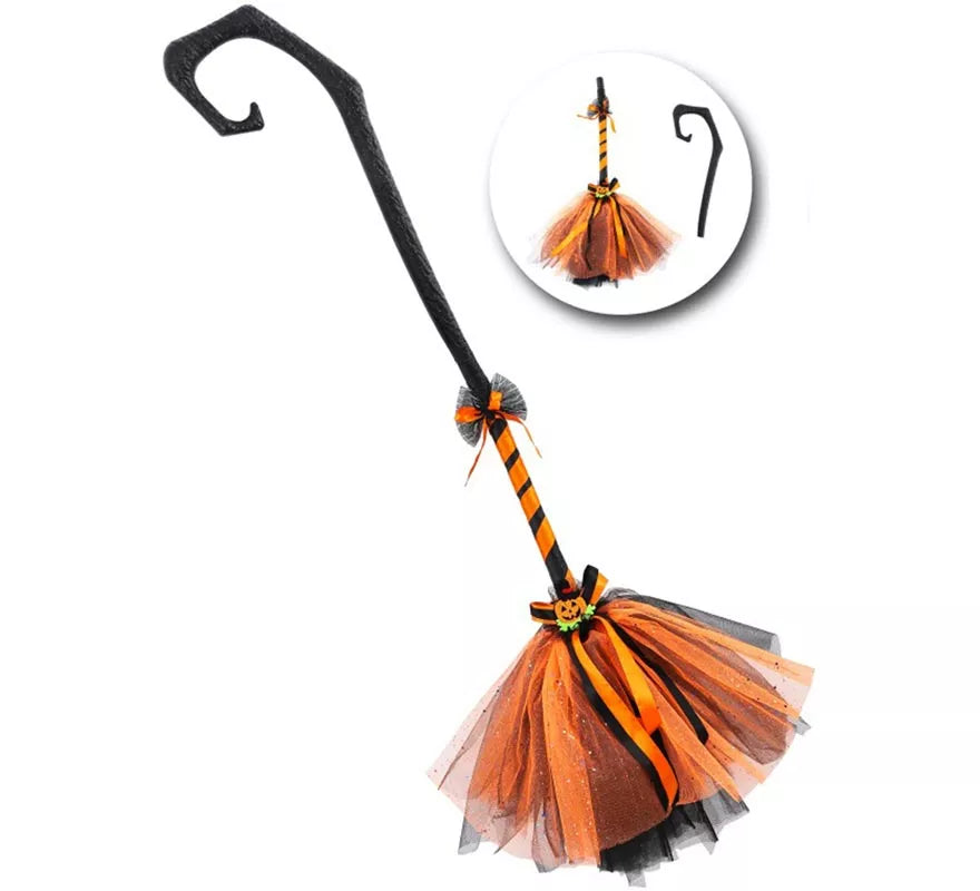 Translation missing: es.Escoba de Bruja Calabaza Negro y naranja 80 cm