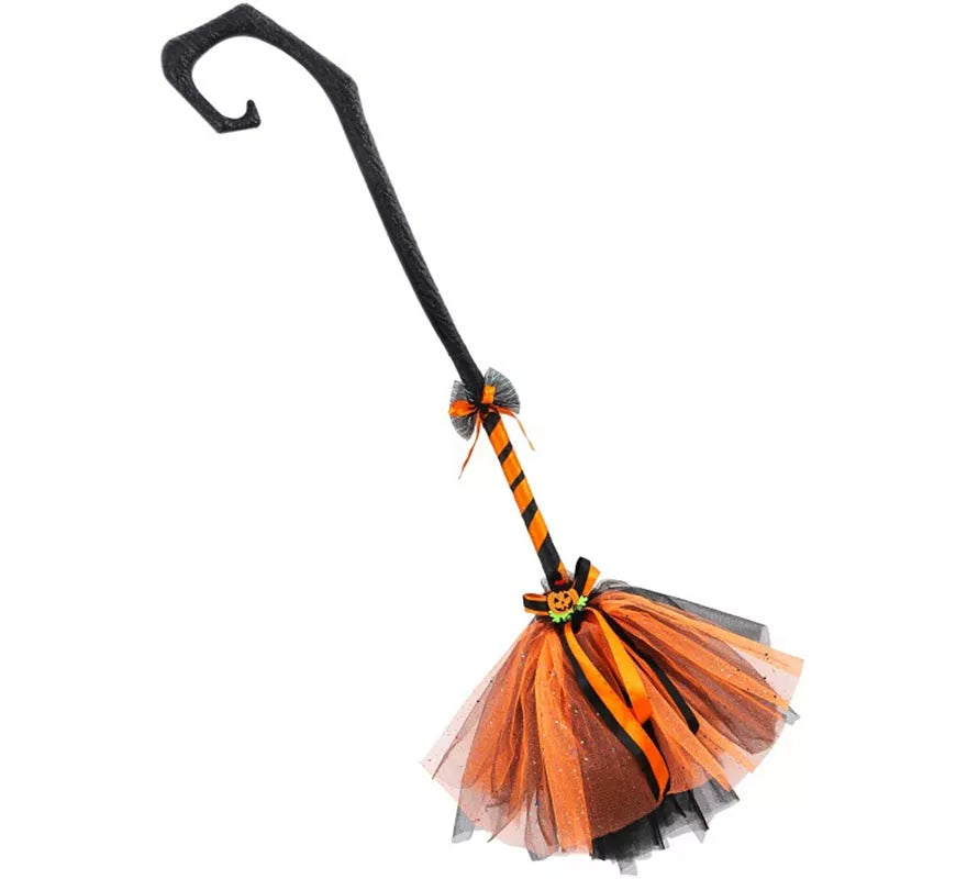 Translation missing: es.Escoba de Bruja Calabaza Negro y naranja 80 cm