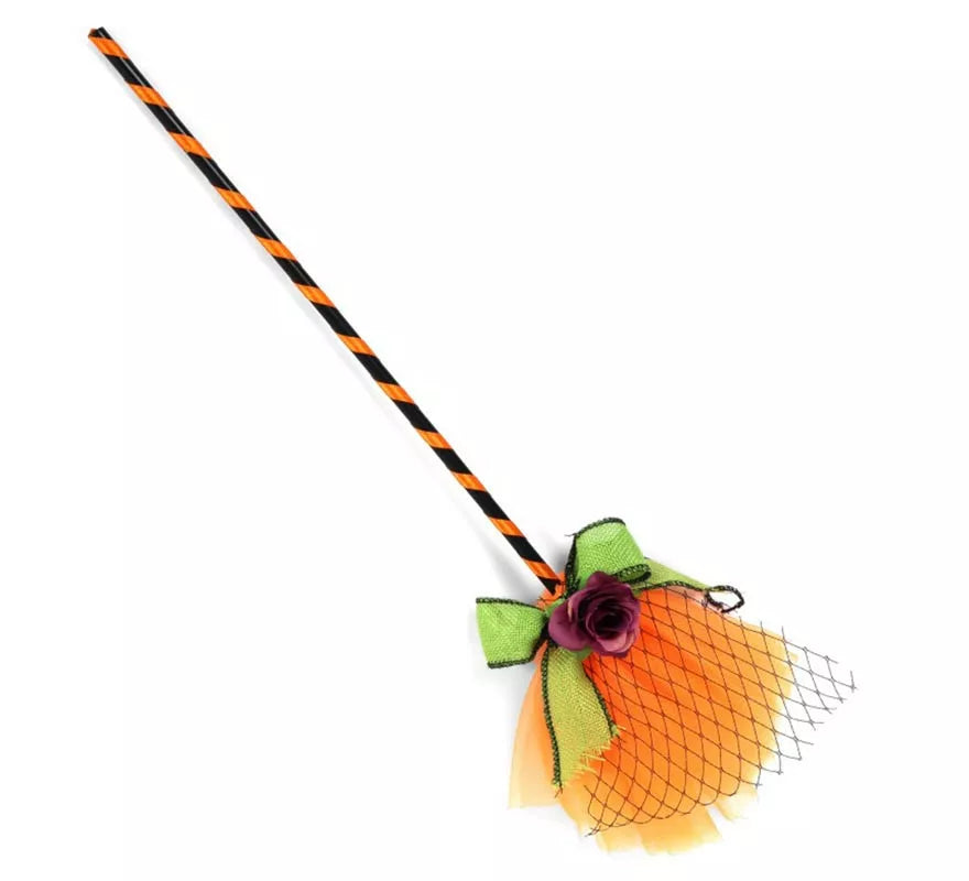 Translation missing: es.Escoba de Bruja naranja con tul de 40 cm