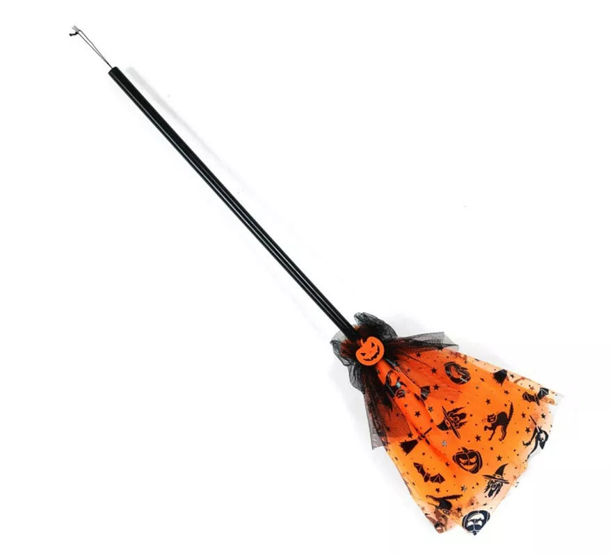 Translation missing: es.Escoba de Bruja naranja con tul de 90 cm