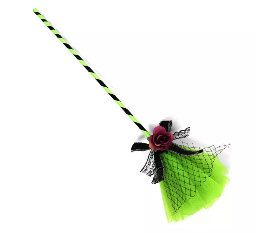 Translation missing: es.Escoba de Bruja verde con tul de 40 cm