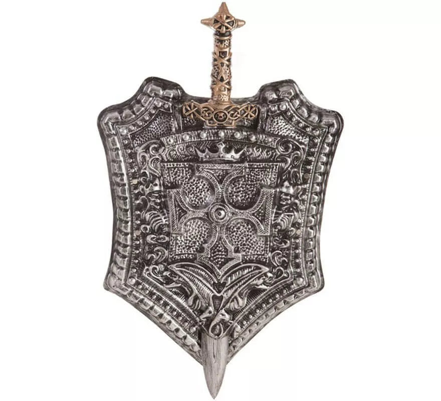 Translation missing: es.Escudo con Cruz y Espada Caballero Medieval de 38x60 cm