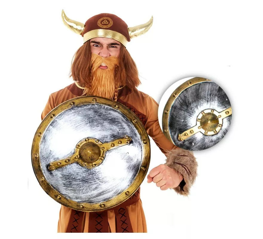 Translation missing: es.Escudo Vikingo circular plateado y bronce de 48x10 cm