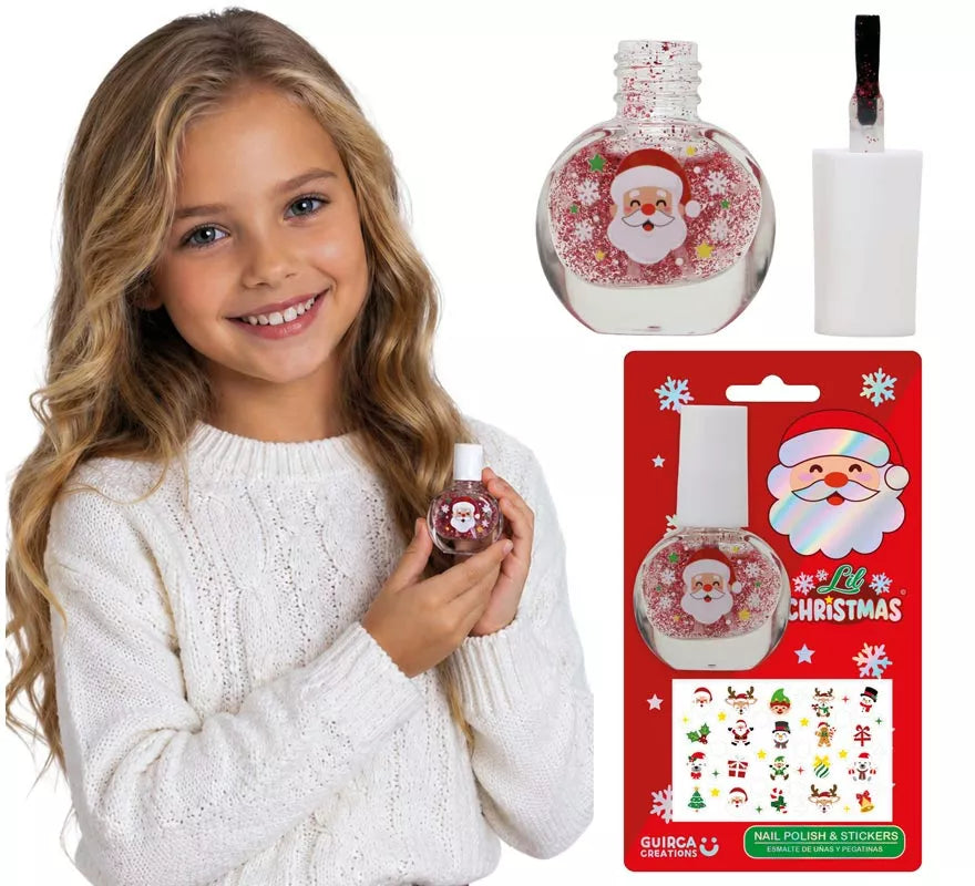 Esmalte de Uñas con Purpurina y Pegatinas Navideñas