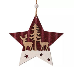 Estrella Roja de Madera Colgante de 14 cms