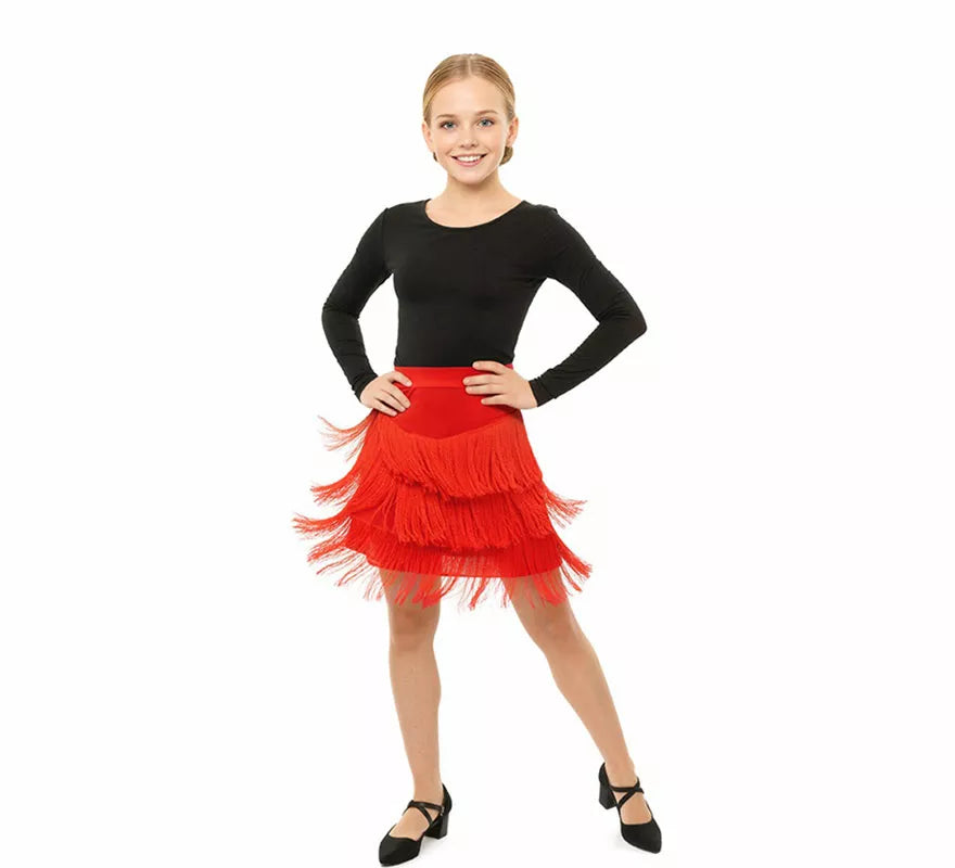 Translation missing: es.Falda Charlestón roja con Flecos para niña
