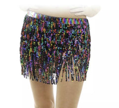 Falda con lentejuelas y flecos multicolor adulto