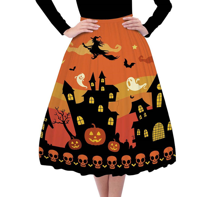 Translation missing: es.Falda Halloween Naranja Acampanada
