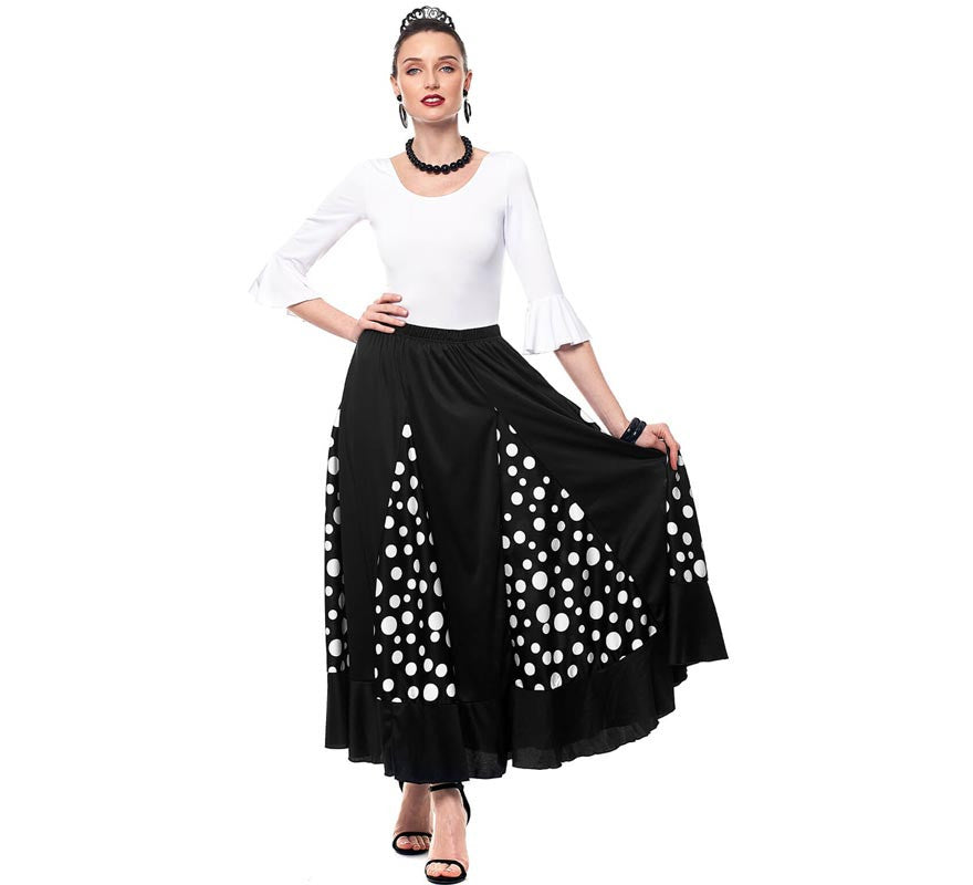 Falda Sevillana de Quillas negro con Lunar blanco para mujer