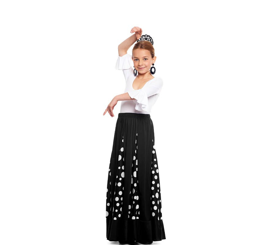 Translation missing: es.Falda Sevillana de Quillas negro con Lunar blanco para niña