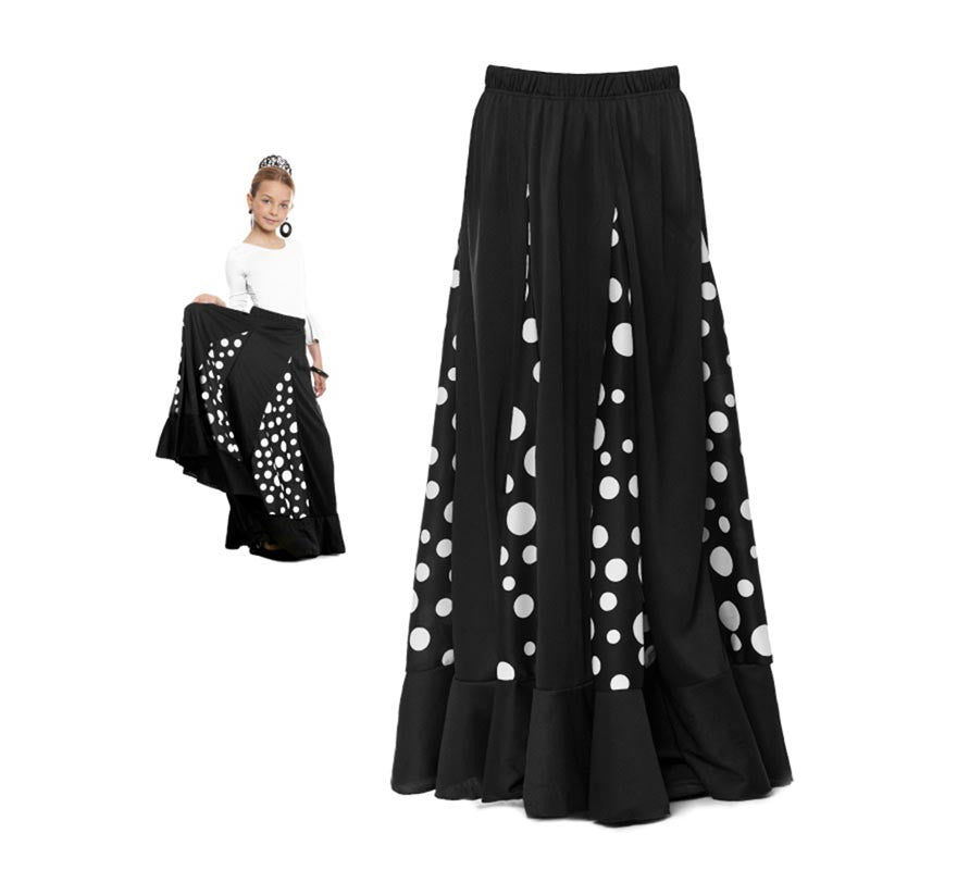 Translation missing: es.Falda Sevillana de Quillas negro con Lunar blanco para niña