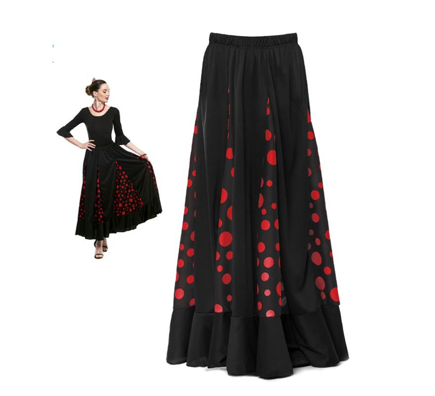 Translation missing: es.Falda Sevillana de Quillas negro con Lunar rojo para mujer