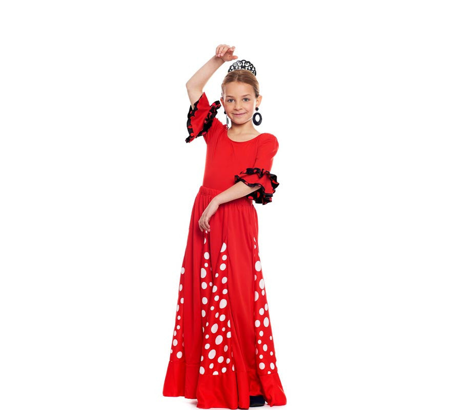 Translation missing: es.Falda Sevillana de Quillas roja con Lunar blanco para niña