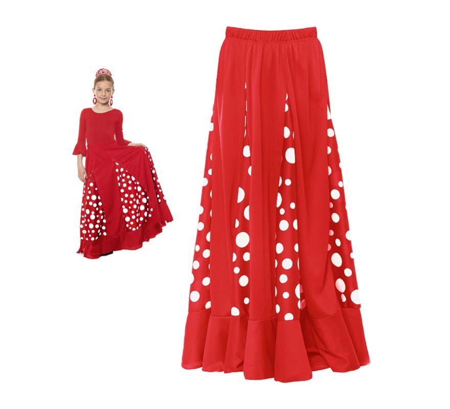 Translation missing: es.Falda Sevillana de Quillas roja con Lunar blanco para niña